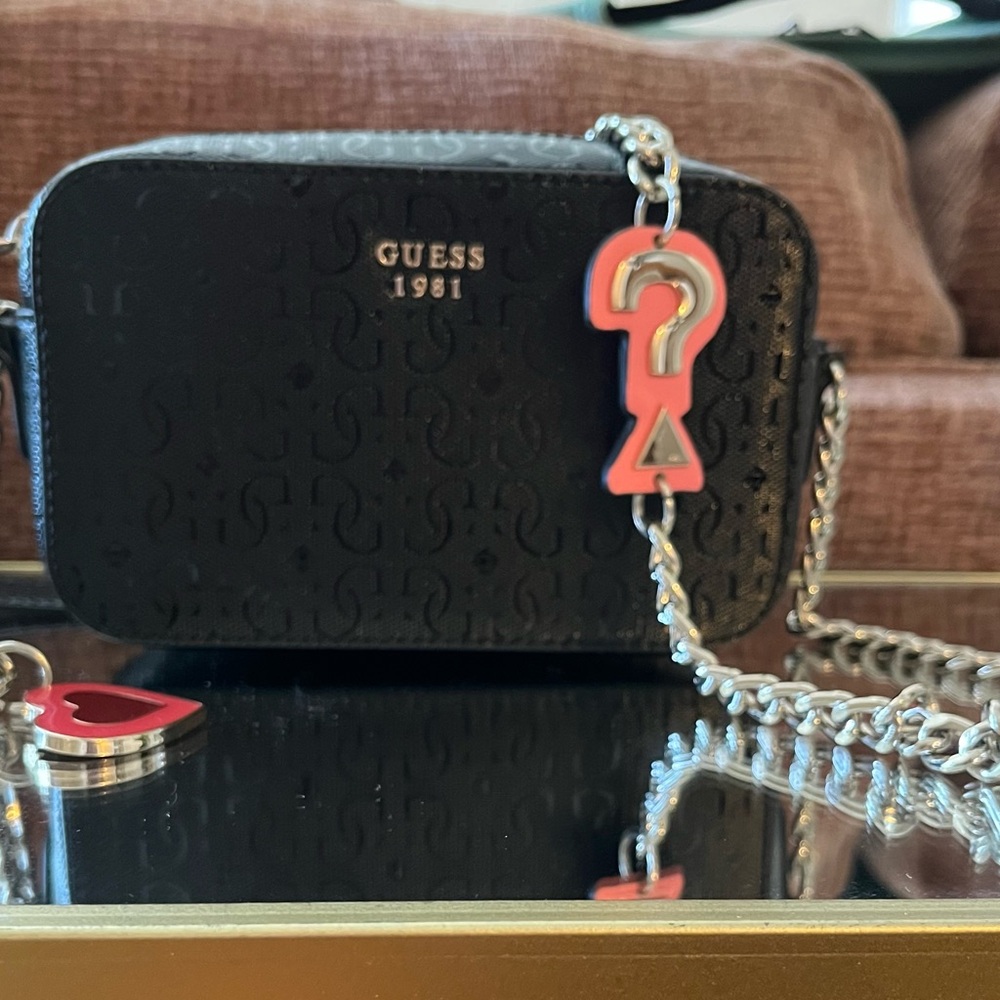 Guess Black Crossbody Bag with Red Accents